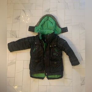 Good condition boys winter jacket. 3/4 length lined with hood size 5 very warm